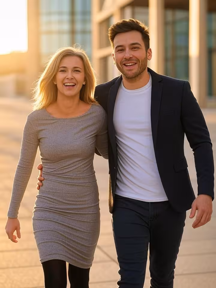 Couple enjoying evening walk in Berlin city centre