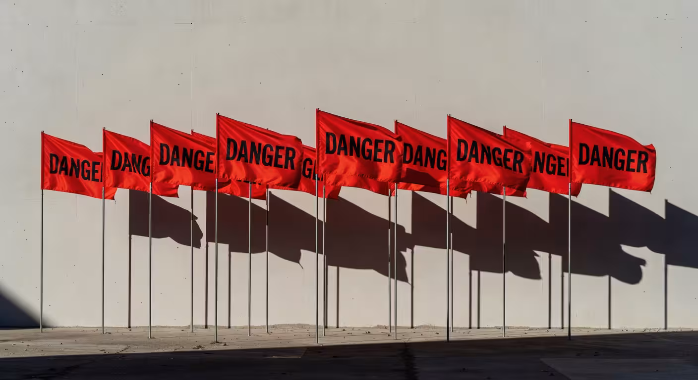 Sarkanie karogi, kas simbolizē brīdinājuma zīmes un piesardzību attiecībās