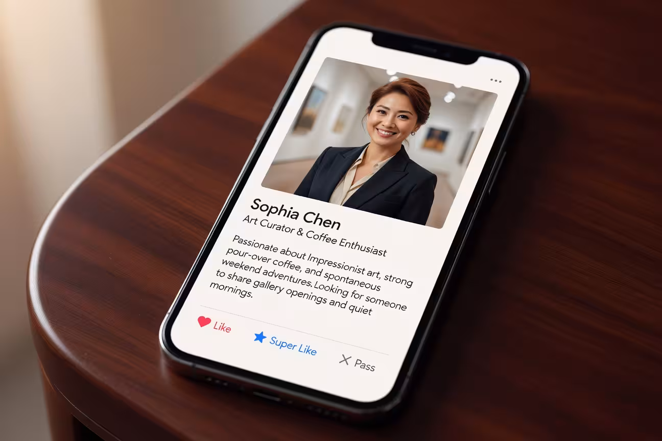 Dating profile interface on smartphone screen