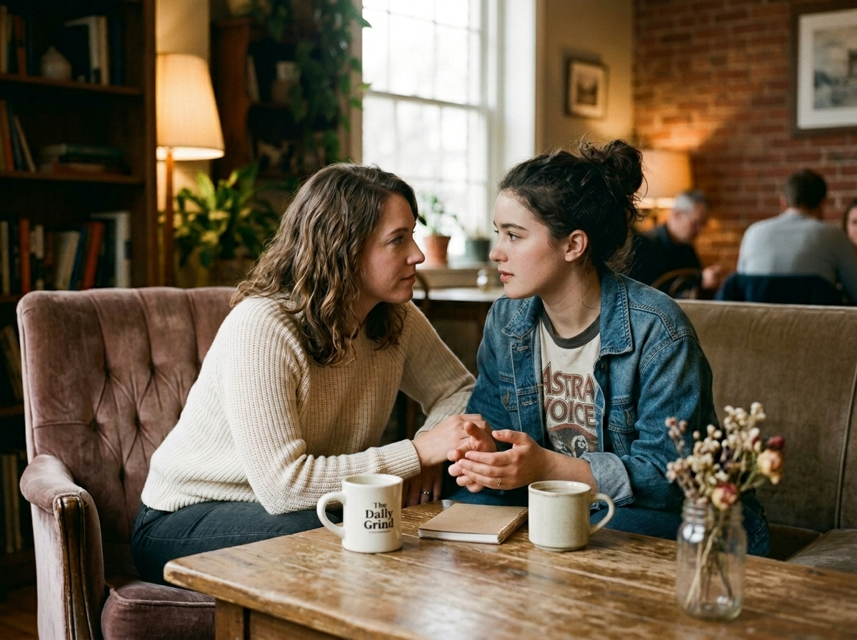 Two women in a quiet, close conversation, one listening attentively
