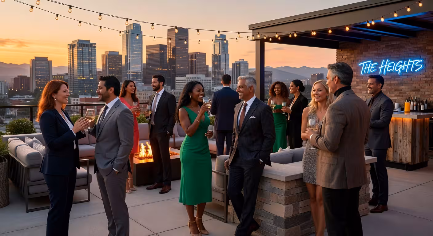 Elegant networking event at a rooftop venue