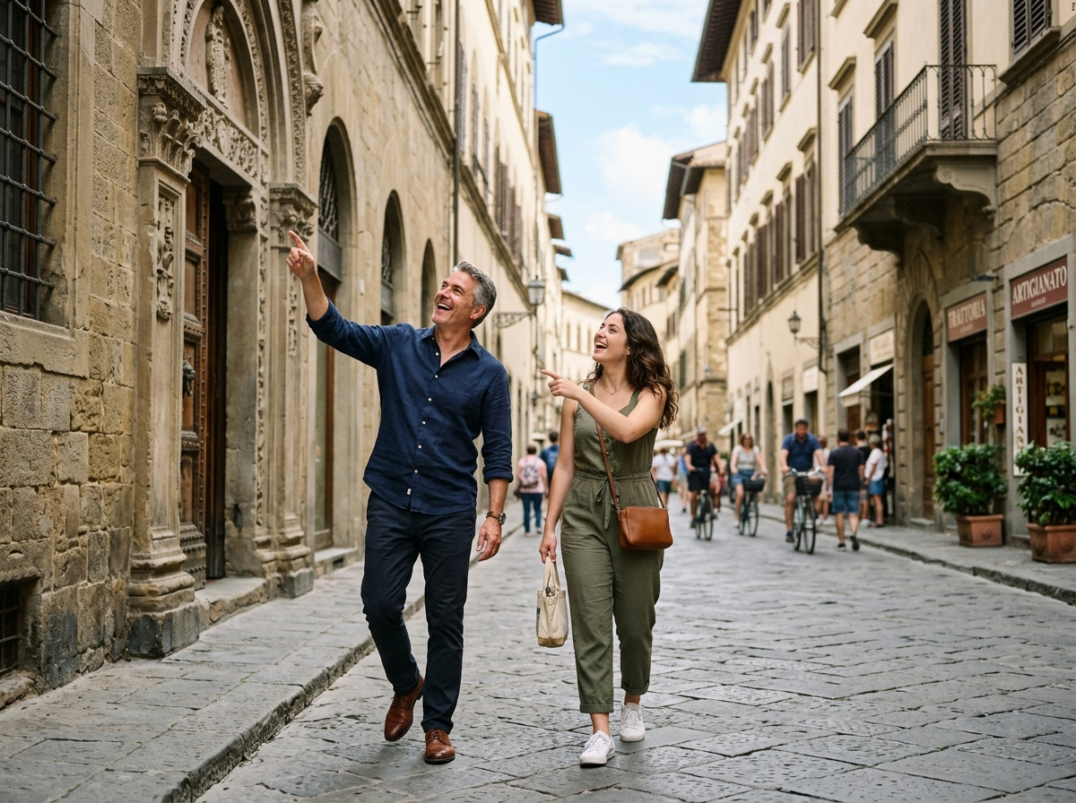 Man and woman exploring the city together