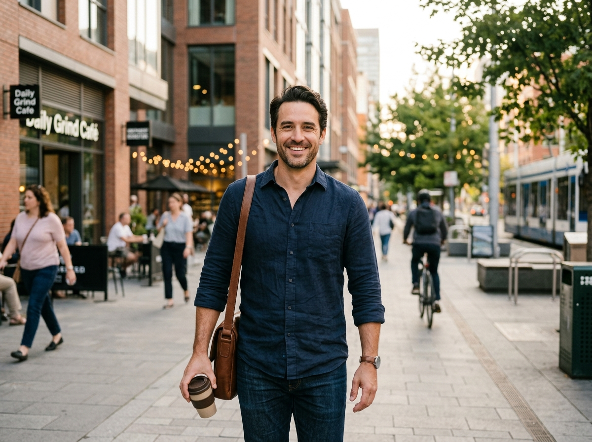 A warm, approachable younger man smiling genuinely