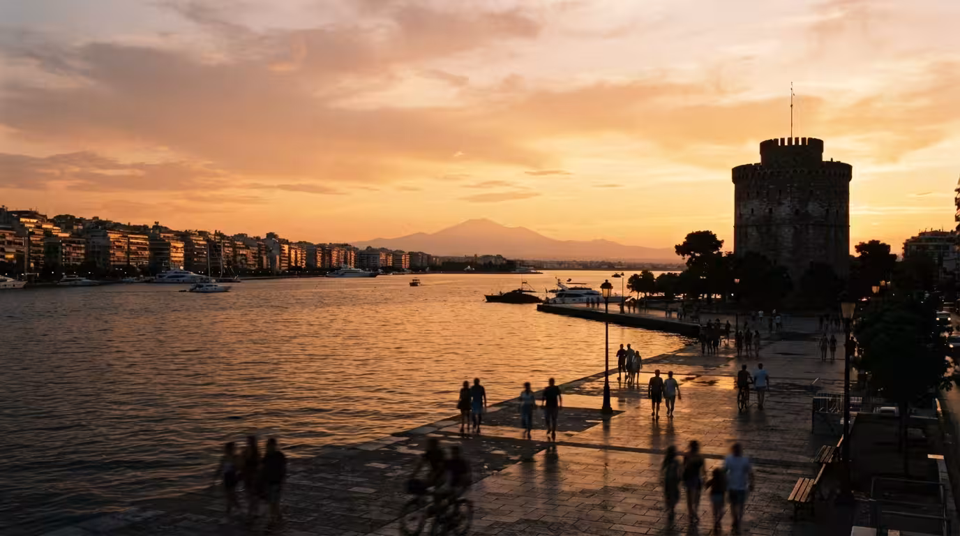 Ο Λευκός Πύργος στο ηλιοβασίλεμα πάνω από τον Θερμαϊκό