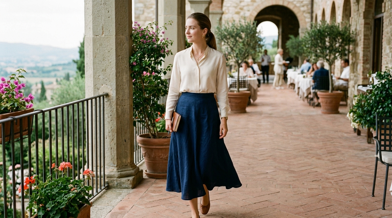 An elegant young woman with a warm, thoughtful expression